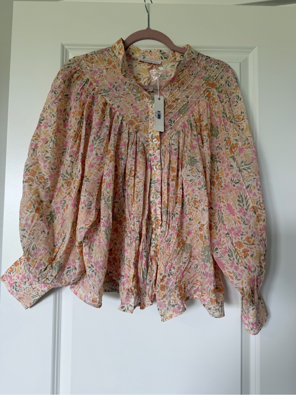 NWT Olivaceous Betsy Floral Pleated Balloon Sleeve Blouse a - M